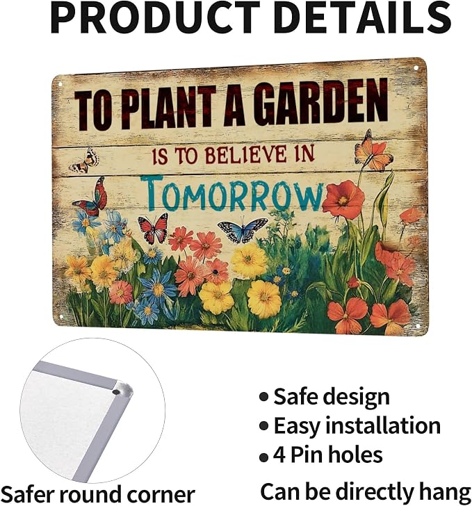 Garden Signs Gardening Gifts Flower Plant Wall Decor For Greenhouse Outside Metal Tin Sign Yard Accessories Outdoor 12x8 Inch