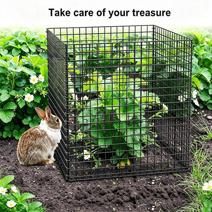 (4 Packs) Plant Protectors from Animals, 14.8" Lx14.8 Wx15.7 H Heavy-Duty Large Wire Plant Cages, Keep Rabbits Out for Vegetables, Shrubs & New Plants