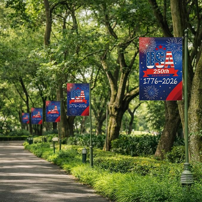 250 Anniversary USA Garden Flag, 250th Anniversary America Flag 1776-2026 Commemorative Patriotic 250 Year Banner 4th of July Yard Sign Double-Sided Waterproof Garden Flag 12x18 Inch
