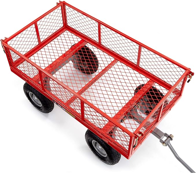 Gorilla Carts Steel Utility Cart, 4 Cu Ft Bed, 800 lb Load Capacity, Red – Heavy-Duty Outdoor Hauling Wagon with Removable Side Panels for Yard, Lawn, Garden or Landscaping
