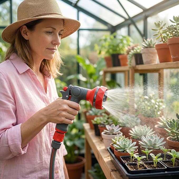 Garden Hose Nozzle Sprayer-This High Heavy-Duty Spray Nozzle Offer 9 Watering Patterns for Watering Plants,Lawns &Gardens,Washing Cars,Household Cleaning and Showering Pets (Orange-grey)
