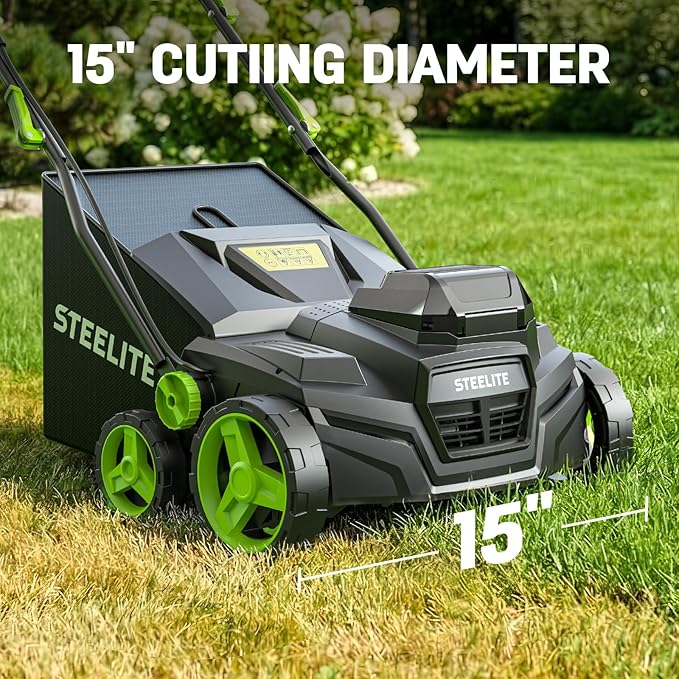 STEELITE 2 x 20V 15-Inch 2-in-1 Cordless Dethatcher and Scarifier, Brushless Electric Lawn Aerator with Collection Bag, 2 x 4.0 Ah Batteries and 2 Chargers Included