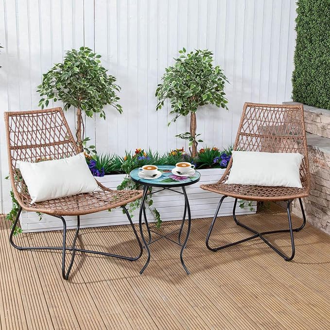 VCUTEKA Patio Side Table Outdoor Accent Table Small Mosaic Table Coffee Table End Table Porch Indoor Outdoor Round Glass Balcony Bistro Hummingbird Flowers 14 inches