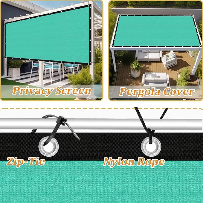 Shade&Beyond Customized Size 90% Sun Shade Cloth with Grommets, 4' X 7' Pergola Shade Cover Canopy, Mesh Tarp Sun Screens for Patio, Outdoor, Garden, Backyard GN01, Turquoise