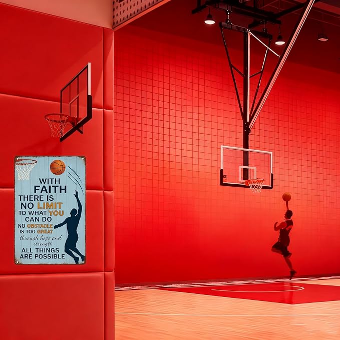 Vintage Christian Basketball Metal Sign – Faith Motivational Wall Art for Boys Room, Gym, or Locker Room – Inspirational Gift for Athletes, Teens, and Believers(Christian Basketball)