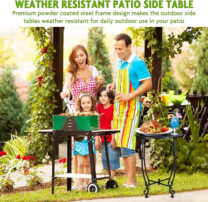 2 Pack 14 Inch Outdoor Side Tables for Patio, Weather Resistant Round Coffee Table,Plant Stand,Small Round Outdoor End Table for Patio,Yard Porch Balcony Garden