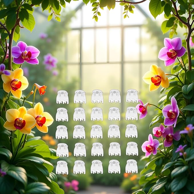 50 Pcs Plant Support Clips,Plant Orchid Clips Flowers Support Clear Fixer for Garden Vine Stem Plants Climbing Clasp Transparent 6 Claws Orchid Plastic Butterfly Plant Support Garden Structures