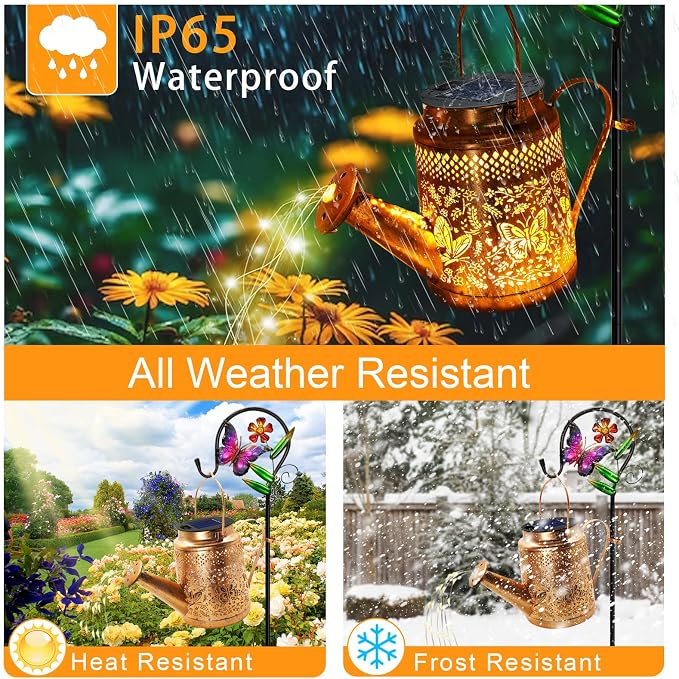 2 Pack Big Solar Butterfly Watering Can Lights, Gift For Mom Grandma Women Wife Daughter Mother's Day, Waterproof Outdoor Decor Light With Shepherd Hook, Hanging lantern Light For Yard Garden Backyard