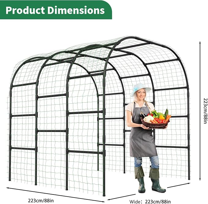SUNYRISY Garden Arch Trellis for Climbing Plants Outdoor, 88" x 88" x 88" Metal Core Tall Archway Tunnel Plant Support for Cucumber Tomato Vine Flowers Vegetables Climbing Plants