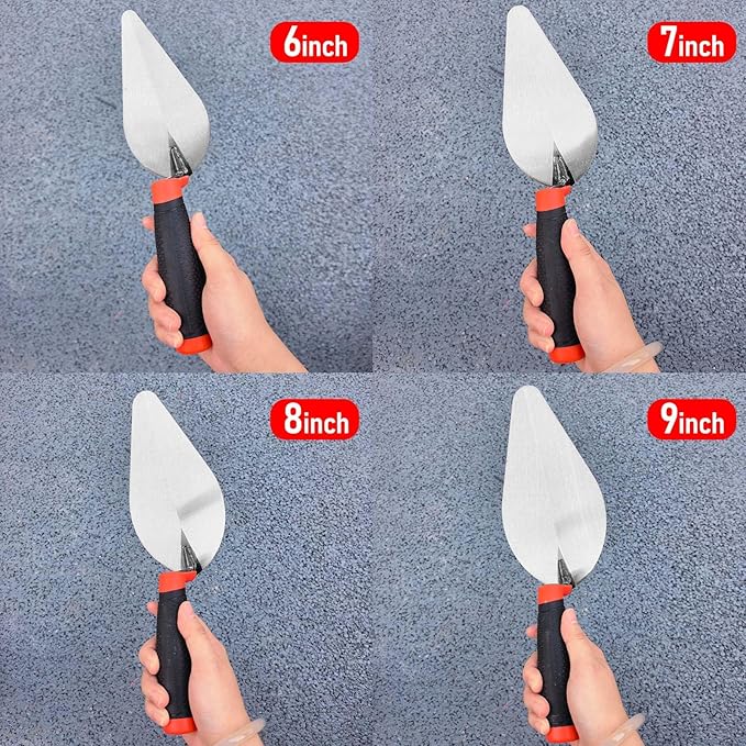 4 Pack Brick Trowel Set, 6” 7” 8” & 9” Carbon Steel Pointing Trowel, Masonry Trowel Hand Tool Kit for Brickwork, Concrete, Cement, Plaster, Tile Construction Projects