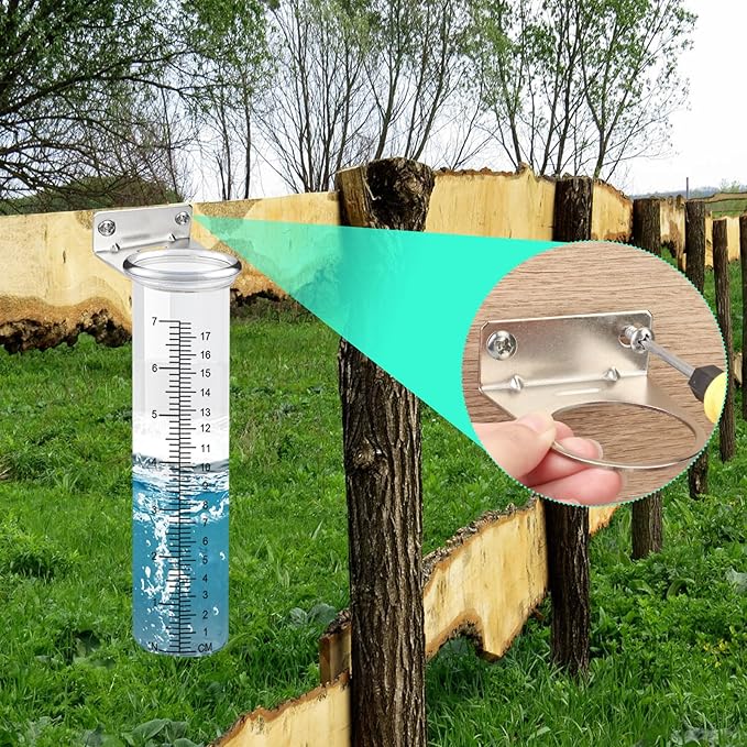 7" Capacity Rain Gauge Outdoor with Stainless Steel Mounting Rack Holder, Wall Mount Hanging Rain Measure Gauge for Yard,Post Mount Rain Gauge Large Rain Gauge Outdoor for Home Yard Garden