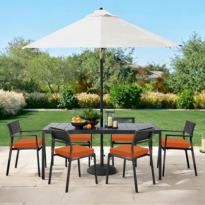 Basic Beyond Outdoor Chair Cushions Set of 6, Square Corner Outdoor Cushions for Patio Furniture, Water Resistant Patio Chair Cushions with 2 Ties, 18.5x16x3, Orange