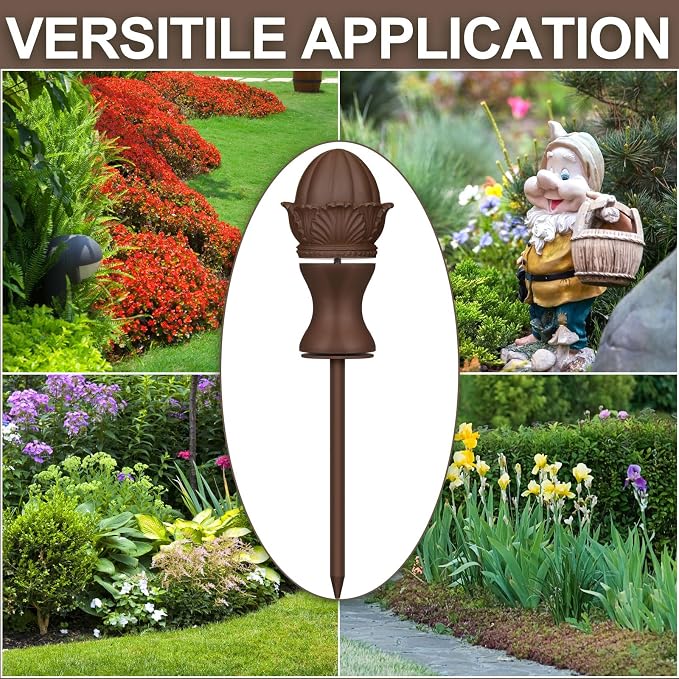 Tandefio 3 Pcs Garden Hose Guide Stake 12 Inch Heavy Duty Resin Hose Guide Stake Decorative with Flower Design for Yards Gardens Pathways and Lawns (Brown)