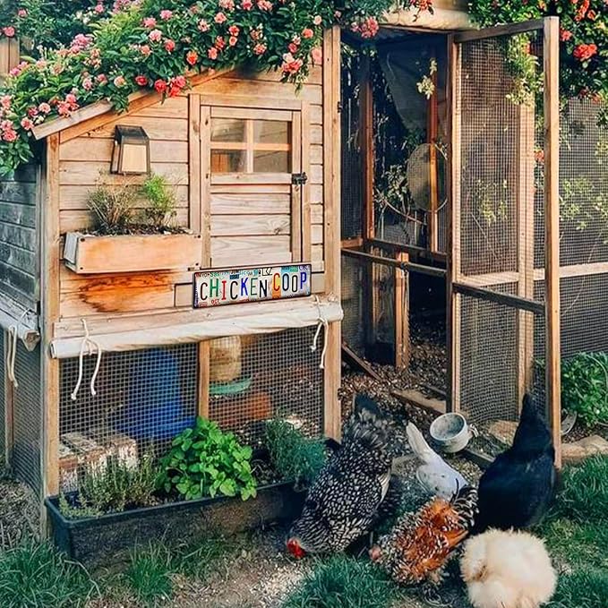 Vintage Chicken Coop Accessories – Funny Rooster Garden Signs and Grunge Room Decor – Country Farmhouse Wall Art for Outdoor Kitchen Gifts for Women and Hen Lovers