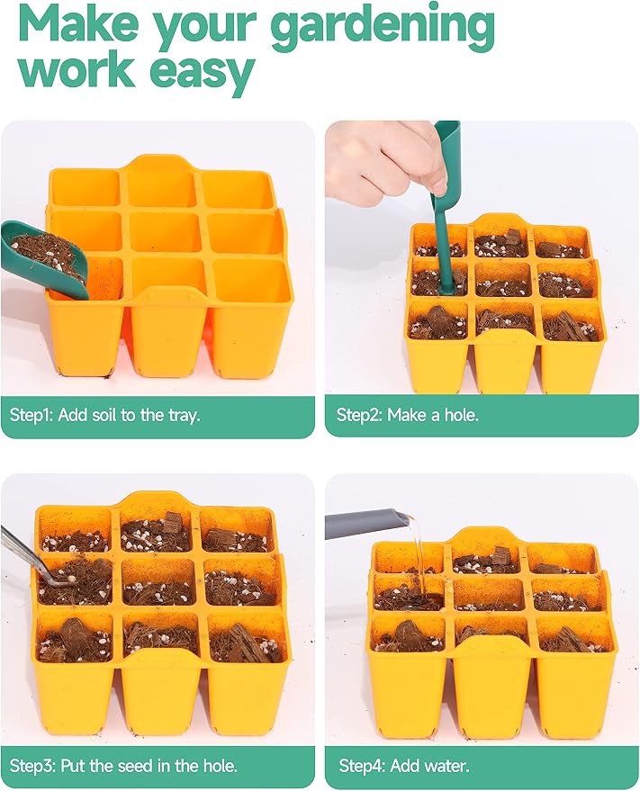 8 Packs Colorful Seedling Starter Trays, Silicone Seed Starter Trays Suitable for 10" 10" Planting Trays, BPA-Free & Dishwasher Safe, Indoor Gardening Plant Germination Trays