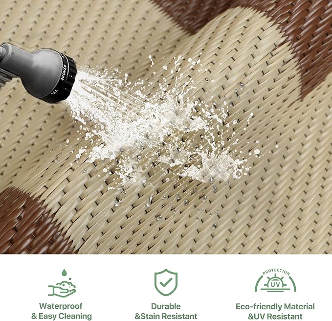 GENIMO 6' x 9' Outdoor Rug Waterproof for Patio Decor, Reversible Plastic Straw Area Rugs Mat for Camper, Outside Carpet for Rv, Deck, Porch, Picnic, Balcony, Mix-Coffee & Beige