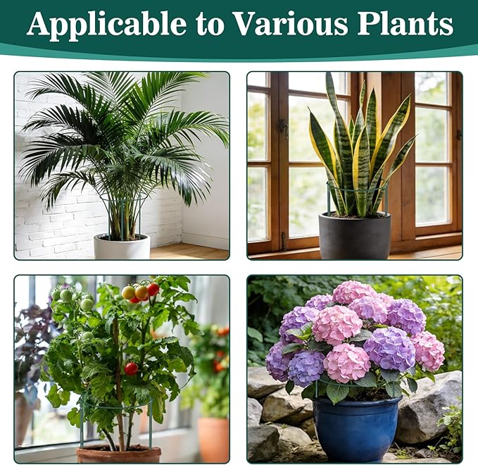 Unves 10 Pack Peony Cage, 13" W x 32" H Half Round Plant Support Stakes, Heavy-Duty Peony Cages and Supports for Outdoor & Indoor Plants, Garden Stakes for Plant Vegetable with Clips, Ties and Gloves
