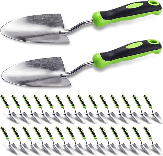 Yaocom 30 Pcs Garden Shovel Aluminum Alloy Heavy Duty Trowel Small Digging Shovels Metal Hand Trowel Spade with Soft Handle for Garden Lawn Yard Planting Tool (Wide Shovel,Green)