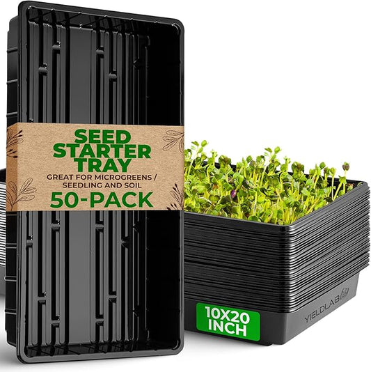 10x20 Inch Black Plastic 50 Pack Plant Propagation Tray – Growing Trays for Garden, Planting, Seedling, Soil & Hydroponic Horticulture - Microgreen Trays Grow Plants - No Drain Holes