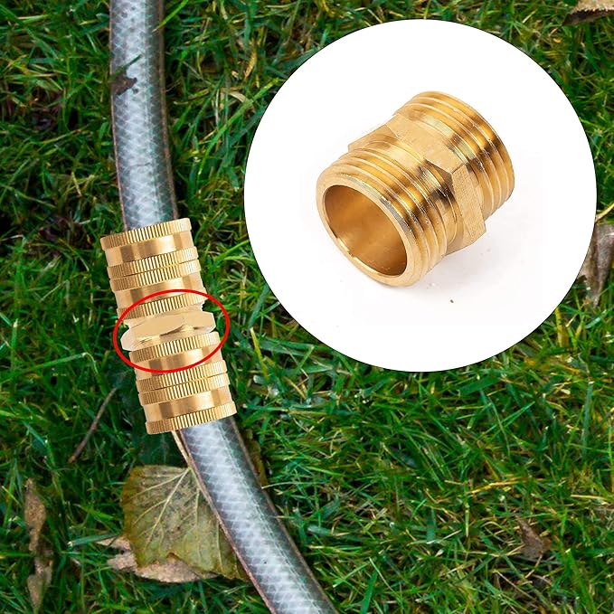 Hourleey Garden Hose Adapter, 3/4 Inch Male to Male Hose Adapter, Solid Brass Hose Connectors, 2 Pack Male Connector with 2 Extra Washers