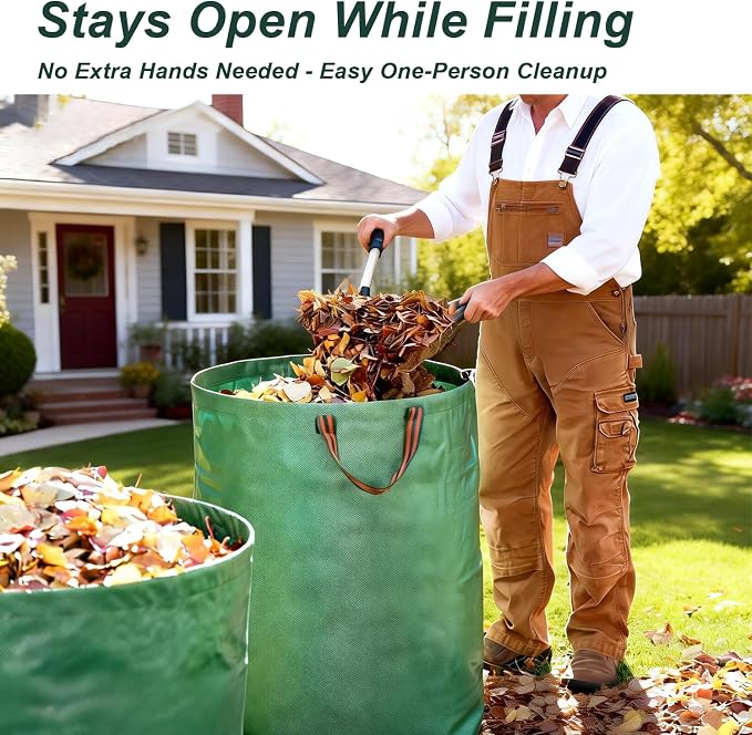 72-Gallon Reusable Yard Waste Bags: Hot Shot Tools 4 Pack Lawn & Leaf Bags – Heavy Duty Garden Waste Bags with Stand-Up Design & Reinforced Handles for Easy Yard Cleanup