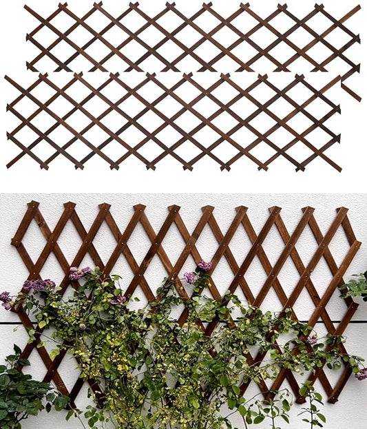 2 Pack 35.4InchWooden Lattice Wall-Expandable Plant Garden Trellis for Climbing Plants Outdoor