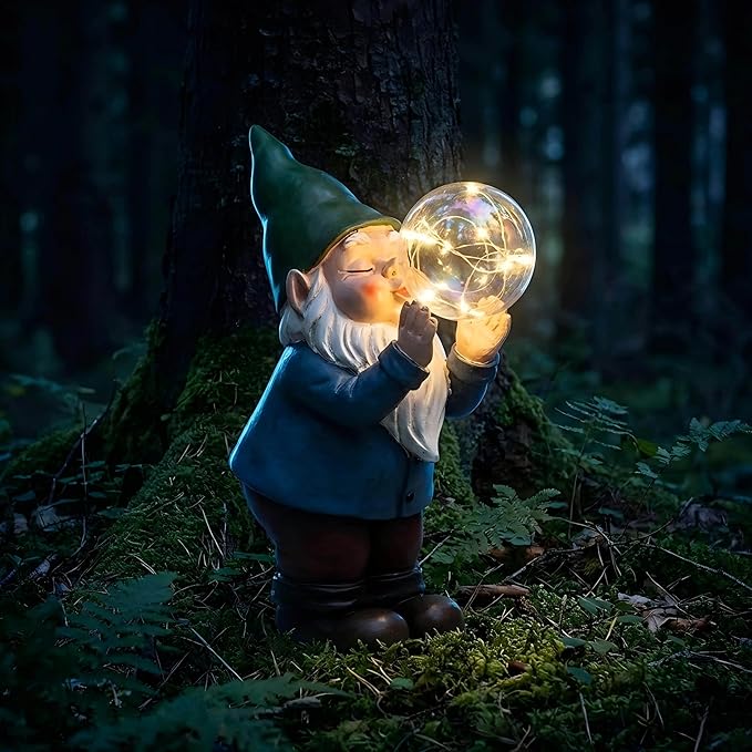 Solar Garden Gnome with Glowing Bubble Light | Waterproof Outdoor Statue for Patio, Yard & Garden Decor