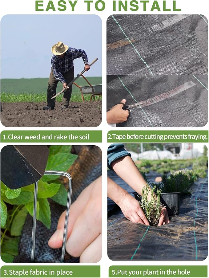 Pterying 2.6ftx100ft Weed Barrier Landscape Fabric Heavy Duty, Premium Garden Geotextile Fabric Weed Blocker for Driveway Mats Erosion Control, Weed Control Garden Cloth Ground Cover