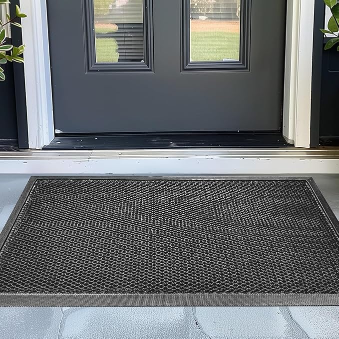 Muddy Mat® Meshy Mat™ Door Mat Heavy-Duty Quick-Dry Floor Mat, Sand & Dirt Trapper for Indoor & Outdoor, Ideal for Entrance, Mudrooms,Patios & Garages,Low-Profile,Non-Slip,Washable– Grey 23"x35"x0.4"