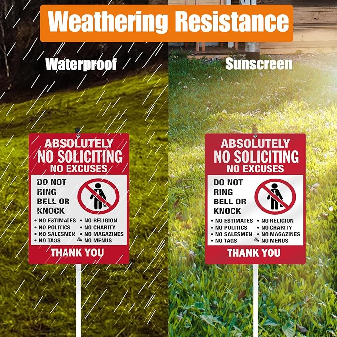 No Soliciting Sign for House Yard Sign With Stakes No Solicitors Do Not Ring Bell Reflective Aluminum Yard Signs Rust Free For Lawn Garden Neighborhood ((8x12) IN