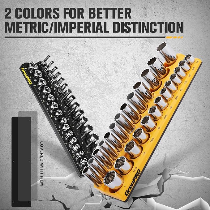 Socket Organizer, Magnetic Socket Holder Set, 4 Piece SAE & Metric Socket Trays Includes 1/4", 3/8" Drive Holds 108 Sockets