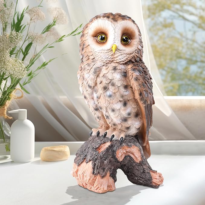 WONDER GARDEN Owl Statue Decor, Outdoor Resin Owl Figurine Sculpture for Home Outside Porch Patio Lawn Yard Decorations or Housewarming
