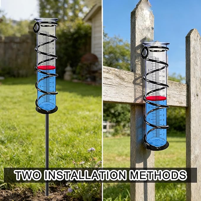 Rain Gauge, Rain Gauge Outdoor, Rain Gauges Outdoors Best Rated for Yard with Stake, Rain Water Meter Measuring with Metal Frame, Decorative for Garden, Deck, Lawn, Landscape
