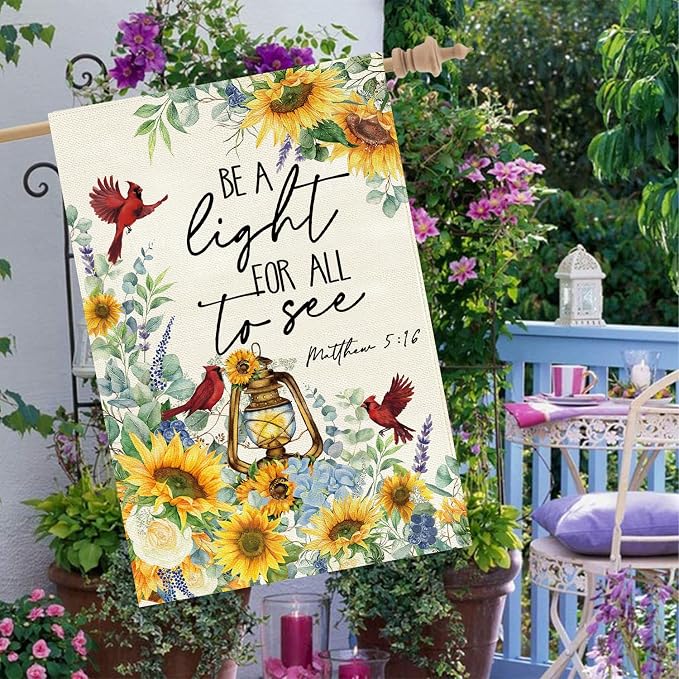 Baccessor Spring Summer House Flag 28x40 Inch Double Sided Burlap,Sunflowers Cardinal Floral Flowers Large Garden Flag Holiday Yard Porch Patio Outdoor Outside Decoration