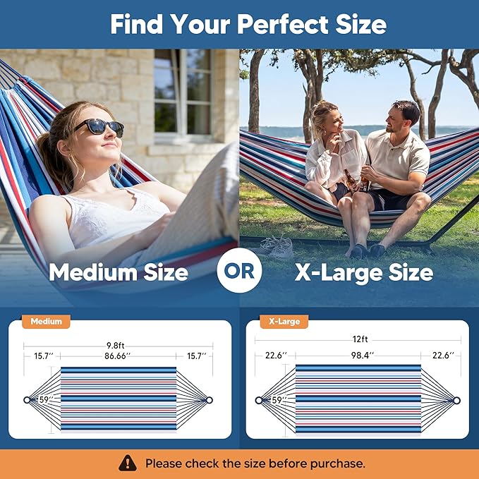 SUNCREAT Hammocks for Outside, Portable Heavy Duty Tree Hammock, Ocean Stripes