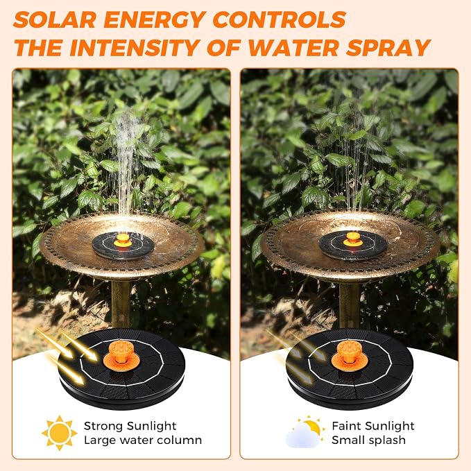 4.0W Solar Fountain, 2026 Upgrade Solar Bird Bath Fountains Pump with 8 Nozzles, Free Standing Floating Solar Powered Water Fountain Pump for Bird Bath, Garden, Pond, Pool, Outdoor, Hummingbirds