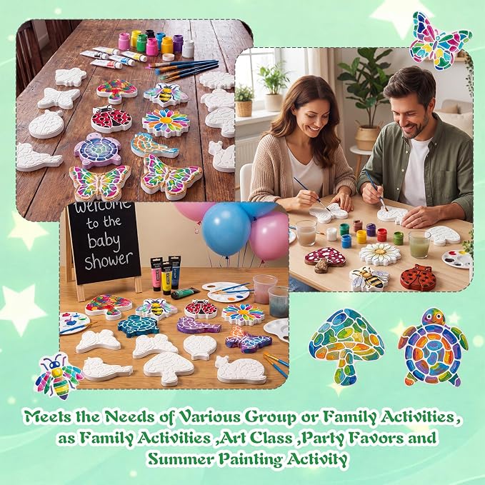 Lewtemi 8 Pcs Paint Your Own Stepping Stones for Craft, DIY Plaster Stepping Stones Garden Decor Painting Art Set for Art Class, Summer Activities & Home Decor (Assorted Design)