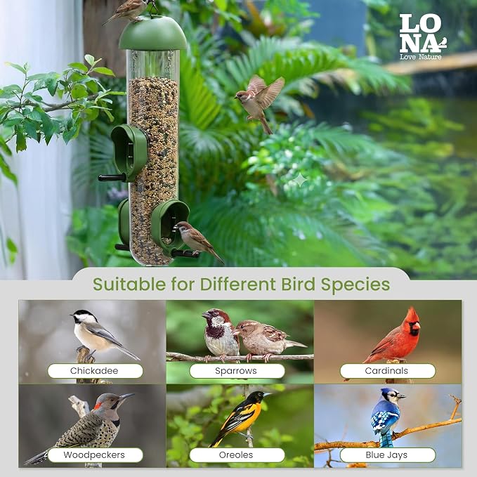 LONA Bird Feeders for Outdoors 2 Pack, Tube Bird Feeder Weatherproof with Multiple Hanging Methods, Wild Bird Feeding Silo for Outside, 3 Port