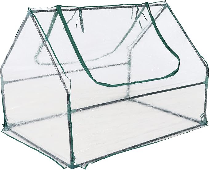 Sunnydaze Outdoor Portable Mini Greenhouse Tent with 2 Zippered Side Doors and Iron Tube Frame - Clear - 4' x 3'