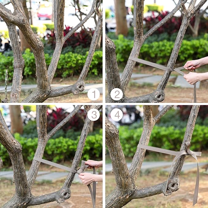 Shappy Tree Tie Strap Garden Webbing Strap Garden Plant Supports Tree Tie Staking and Guying for Outdoor Use, Plant Supports, Grafting, Straightening Supplies(Dark Khaki,295 Feet x 1 Inch)