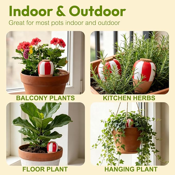 4 Pack Terracotta Watering Spikes, Plant Watering Devices Wine Bottle Automatic Plant Self Watering Spikes for Vacations, Clay Self-Watering Stakes for Indoor Outdoor Plants