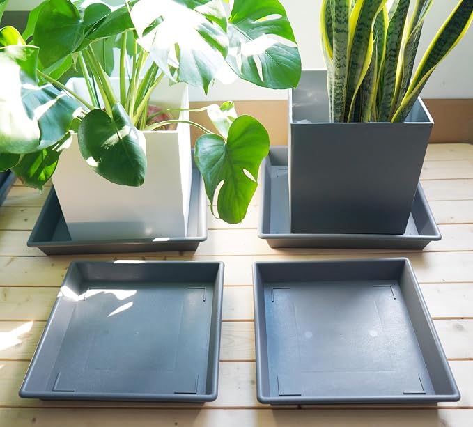 NIMYAU Square Plant Saucer 16 Inch 2 Pack, Plant Stand Plant Trays for Pots Heavy Duty Gray Plastic Plant Saucers for Indoors Outdoors, Flower Pot No Holes Plant Lover Gardening Gifts