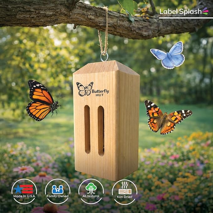 Butterfly House Outdoor Wooden Butterfly Shelter – 1 or 2 Pack Butterfly Houses for Garden, Yard, Fence, Tree or Post – Insect House Habitat for Butterflies – Decorative Garden Box – Made in USA