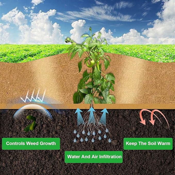 Biodegradable Paper Weed Barrier Roll, Thickened Tear Resistance Garden Weed Barrier Heavy Duty Garden Paper Weed Control Landscape Paper Mulch Weed Mat for Outdoor Garden Lawn (4 x 50 FT)