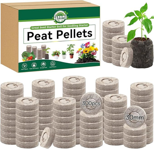 Halatool 300 Pcs 30mm Peat Pellets Block Potting Soil for Seedlings, Compressed Garden Soil Seed Starter Nutrient Peat Pods for Starting Seeds, Planting Flowers, Vegetables, Herbs