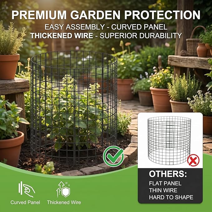 10 Packs Plant Protectors from Animals, 30Pcs 12"x 16" Large Metal Wire Mesh Garden Plant Cages for Outdoor Gardening, Chicken Wire Cloche Plant Cages for Rabbits with Zip Ties & Stakes(Black)