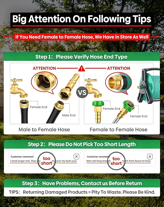 Short Metal Garden Hose 15 ft Connector, Stainless Steel Small Hose Extension Adapter for Hose Reel, Long, Flexible, Lightweight & Heavy Duty Water Pipe, No Kinking Outdoor Water Hose for Yard 15 Feet