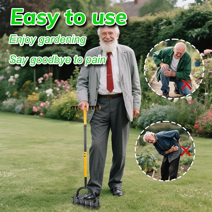 Garden Lawn Aerator & Aerator Lawn Tool - Manual Grass Plug Aerators & A Cleaning Tool, Coring Aeration Tools, Manual Yard Aerator for Lawn with 15 Spikes, Automatic Dirt and Leaf