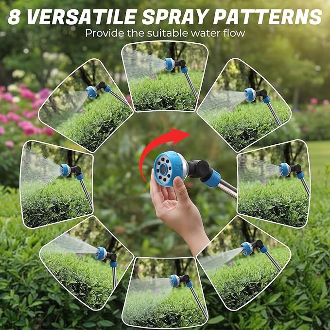 Meanplan 4 Pack Garden Watering Wand, 18.5" Garden Hose Wand with 8 Spray Patterns, Hose Duty Nozzle180° Rotating Head Thumb Control Shut Off for Raised Beds, Flowers, Container Plants, Car Washing
