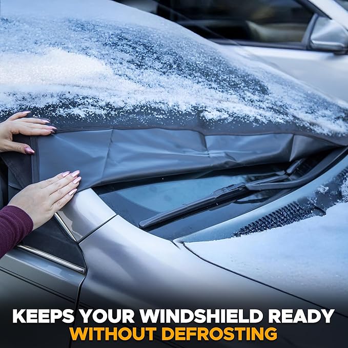 EcoNour Windshield Snow Cover | Heavy-Duty 600D Oxford Fabric | Waterproof Winter Car Windshield Cover for Pickup Trucks, SUVs & Vans | Essential Car Winter Accessories | X-Large (74"x43")